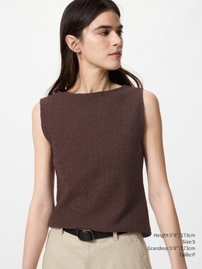 UNIQLO Shirring Boat Neck T-Shirt Sleeveless Too brown XL